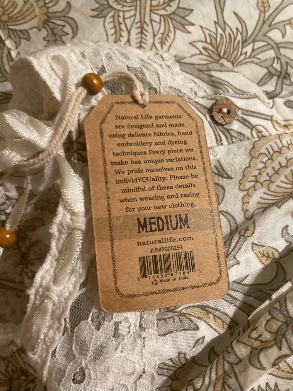 NATURAL LIFE Cotton & Lace Jumpsuit - Vintage, Vines, Size Medium - Picture 16 of 16